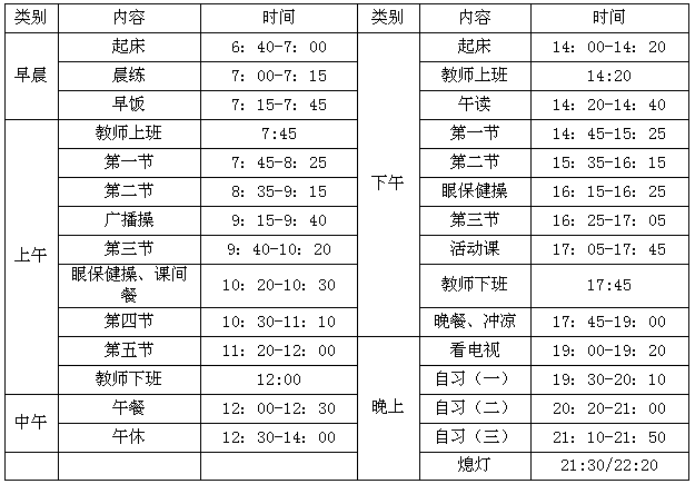 【校园生活】中大附属雅宝学校中学作息时间表1