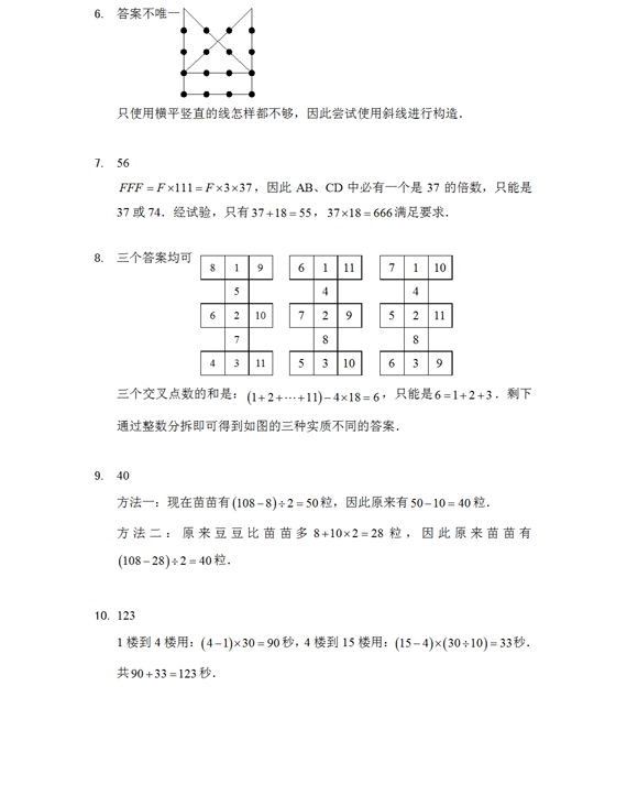 2010年第八届走美三年级初赛试题答案详解2