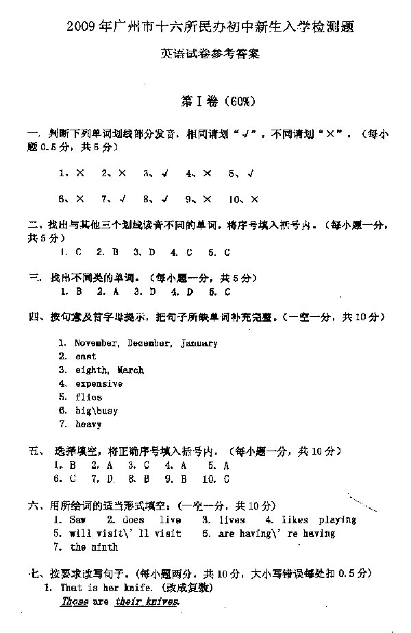 09年广州16民校联考真题及答案（英语）7