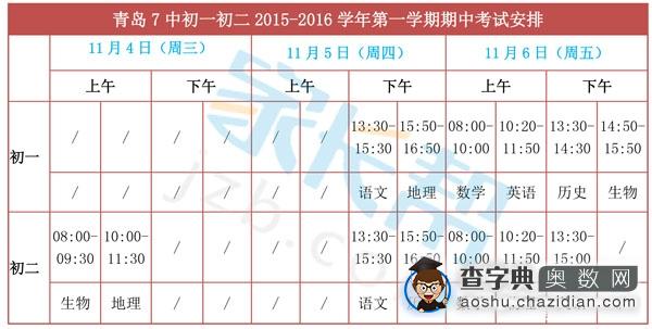 青岛各区初中学校期中考试时间安排详情6