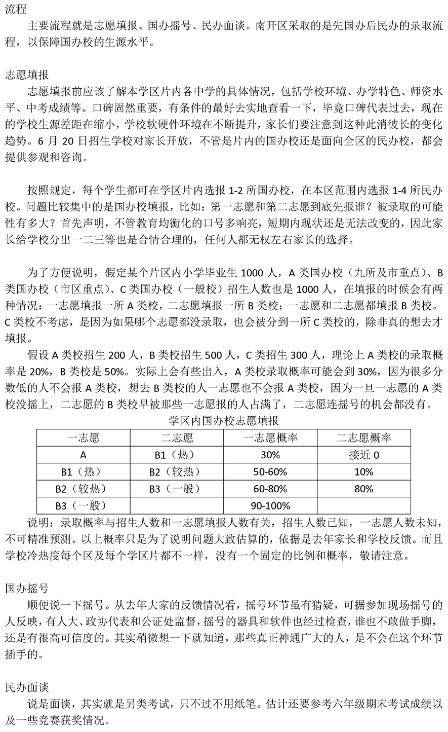 2016年天津南开区小升初志愿填报指南1