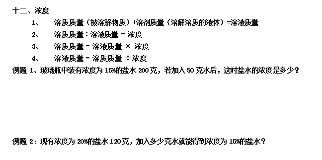 六年级数学应用题专项练习：浓度的计算1