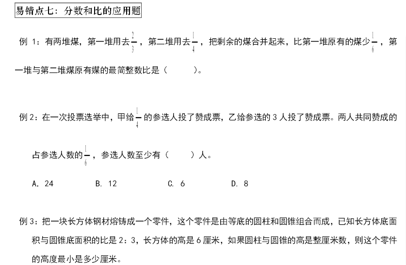 2016天津小升初数学易错点强化：分数应用题1