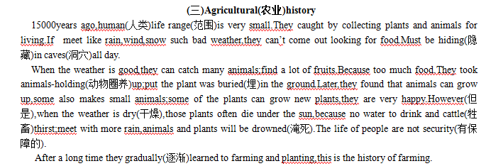 2010南京外国语小升初英语阅读：农业历史1