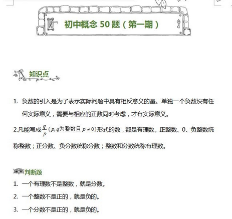 2016年七年级概念数学50题：第一期1