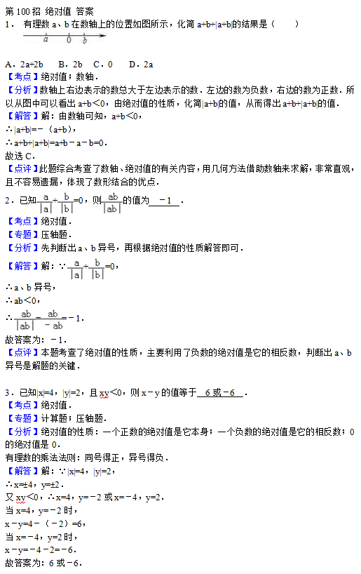 2016年杭州小升初数学绝对值5