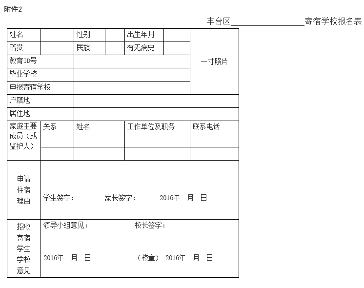 2016丰台小升初寄宿招生学校及招生人数名单1