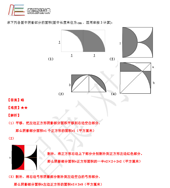 2015暑假小升初数学练习：割补法练习题答案1