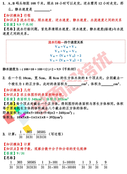 2016合肥四十二中小升初考试数学试题分析1