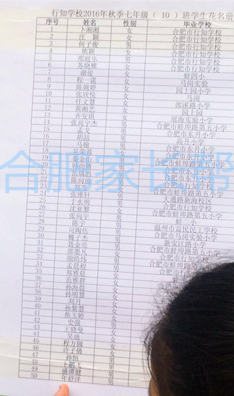 2016年合肥行知学校新初一分班名单18