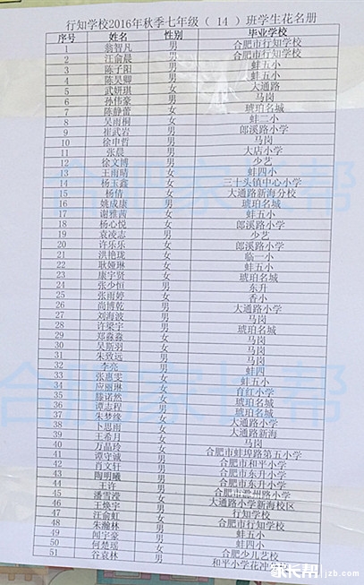 2016年合肥行知学校新初一分班名单7