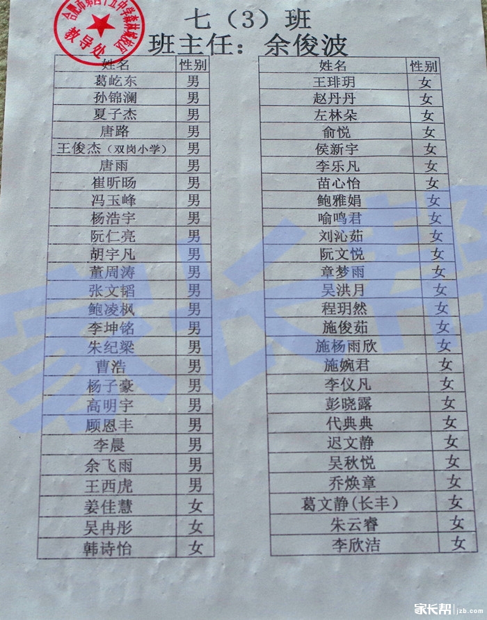 2016年合肥四十五中森林城新初一分班名单5