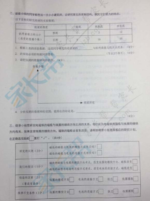 深圳福田区2015年六年级期末考试科学试卷2