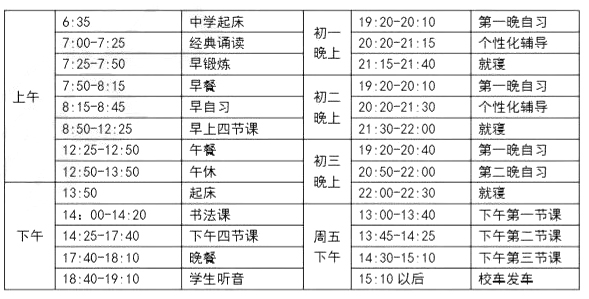 武汉外国语学校美加分校初中作息时间安排表1