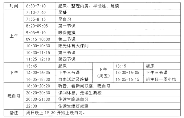 武汉外国语学校初中部作息时间安排表1
