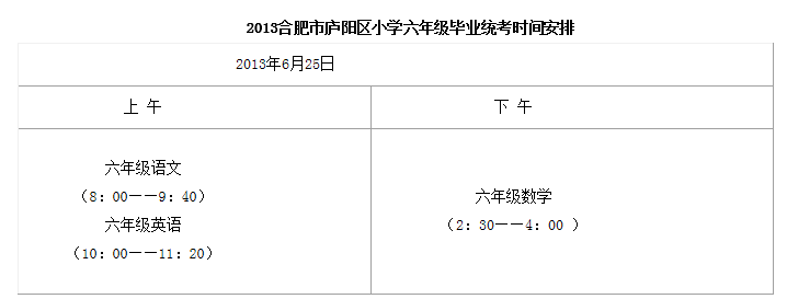 2013合肥市庐阳区中小学期末考试安排一览1